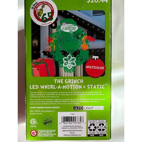 The Grinch LED Whirl A Motion + Static Projection Light Christmas Dr. Seuss New - Picture 4 of 4